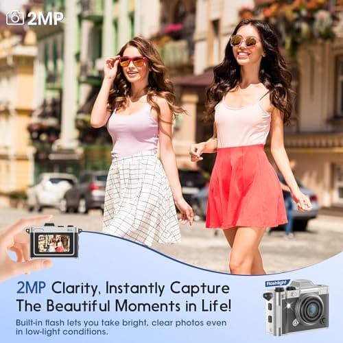 Dienspeak Mini Camera, Retro Keychain Digital Camera for Kids & Adults, 2K HD Portable Tiny Pocket Video Recorder with 16GB Card, Vintage Camcorder for Travel, Vlogging & Daily Memories, Black - Thumbnail 3