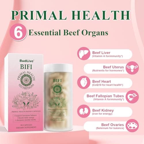 BudLive Beef Organ Supplement for Women – 100% Grass-Fed & Pasture Raised [Ovary, Liver, Spleen, Kidney & Heart] Primal Nutrition for Hormone Support, Energy & Wellness, 90 Capsules - Thumbnail 2