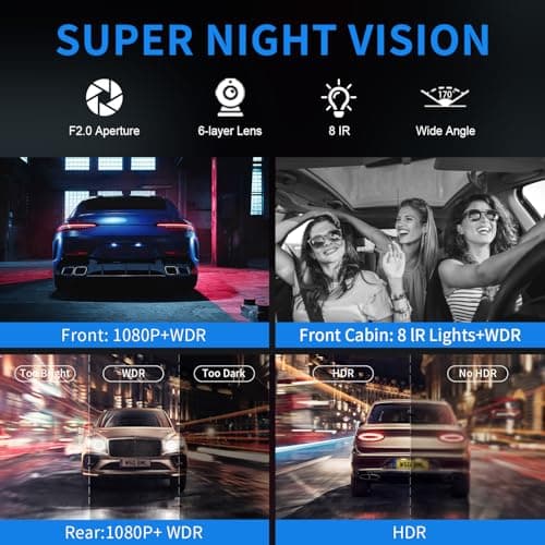 4 Channel Mini Dash Cam Front and Rear, 360° View Dash Camera for Car with 3.16" IPS Touch Screen, 8 IR Night Vision, 5G WiFi&GPS,APP Control, G-Sensor, Loop Recording, Parking Mode, 64GB Card - Thumbnail 5
