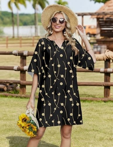 Zeagoo Boho Casual Short Summer Mini Floral Sundress Women Vacation 2026 3/4 Sleeve Beach Resort Holiday Casual Summer Beach Vacation Loose Travel Dress - Thumbnail 5