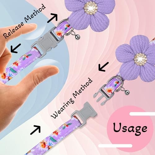 Small Dog Collar with Flower, Puppy Collar for Girl Dog Collars for Small Dogs Cute Dog Collar with Bell, Adjustable Length - Thumbnail 5