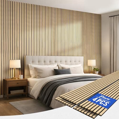 PIWA Wood Slat Acoustic Wall Panels, 4 Packs 92.9" x 11.8" Oak Soundproof Panel for Interior Wall Decor Noise Absorbing-3D Textured Wooden Panel Sound-Absorbing for Home, Office, Studio