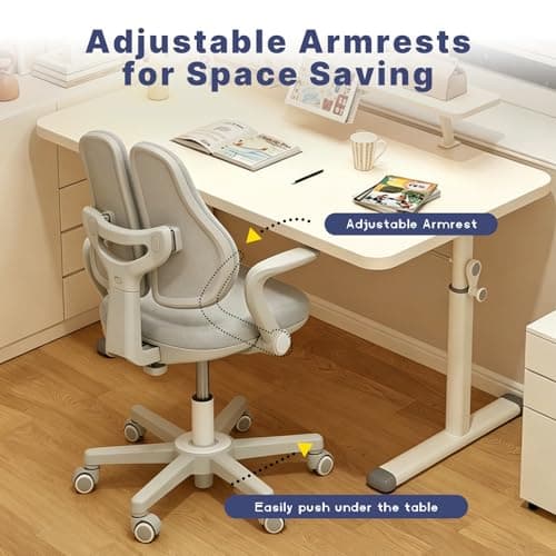 Ergonomic Kids Desk Chair with Adaptive Lumbar Support, Flip-Up Armrests & Adjustable Height — Breathable Study Chair for Ages 3-12, Ideal for Home Bedroom or Reading Nook - Thumbnail 3