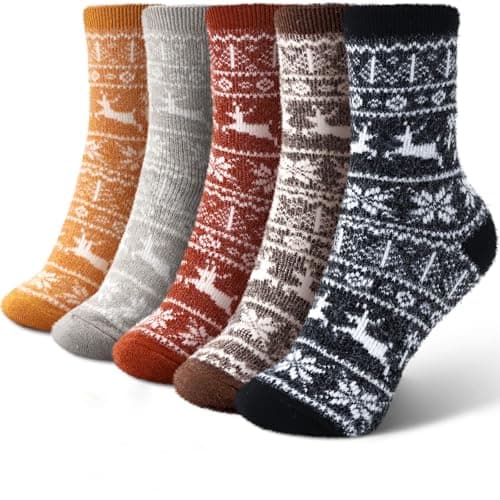 SISOSOCK 5 Pairs Fuzzy Soft Cozy Comfortable Socks for Women, Casual Sleep Comfy Socks, Perfect Warm Winter Gifts for Women - Image 1