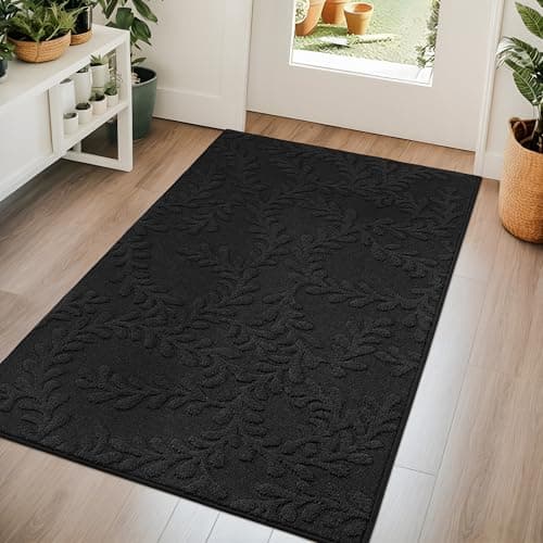 BEQHAUSE Door Mats 36”x60”, Dirt Trapper Doormats Indoor, Non-Slip Washable Entryway Rugs, Super Absorbent Welcome Mat for Front Door, Mud Shoes & Paws, Black - Image 1