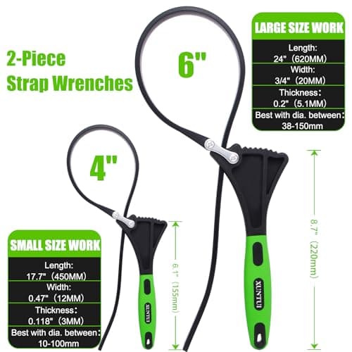 XUNTUI 2-Pack Strap Wrench Set (4" & 6") - Heavy Duty Rubber Belts with High-Strength PA66 Handles - Pro-Grade Oil Filter Wrench &Adjustable Jar Opener Kit - 8 Bonus Silicone Ties - Thumbnail 4