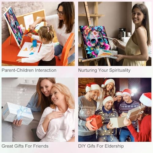 igoodom Framed Paint by Numbers Kit for Adults Beginner, Sugar Skull Easy Paint by Number Kits on Canvas with Easel, DIY Adults' Paint-by-Number Kits for Gift Home Wall Decor 10x10inch - Thumbnail 5