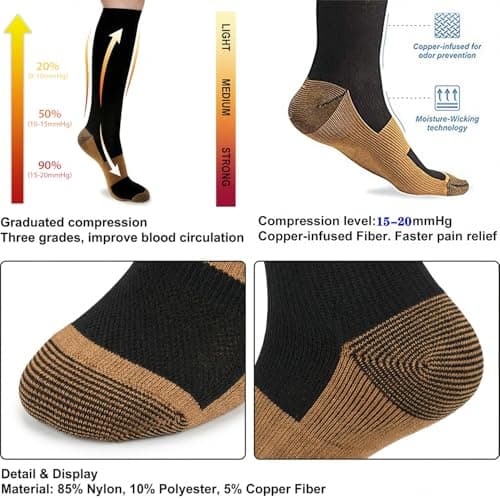 Sooverki Graduated Copper Compression Socks for Men & Women Circulation 8 Pairs 15-20mmHg - Best for Running Athletic Cycling - Thumbnail 4
