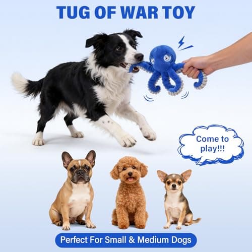 VOXGET Dog Octopus Squeaky Toys, Interactive Tug of War Doggie Toy with Crazy Crinkle for Pet Dogs Use Only, Stuffed Plush Octopus Toy for Puppies Keep Busy Reduce Boredom (Blue,4" x 4.8") - Thumbnail 4