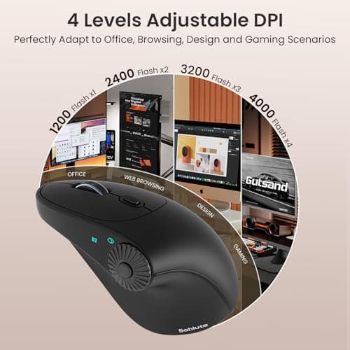 SABLUTE MAM51 Ergonomic Mouse Wireless with Side Scroll Wheel, Bluetooth Mouse with 4000 DPI, 8 Buttons Office Wireless Computer Mouse, Small to Medium Sized Hands Vertical Mice for PC and Desktop - Thumbnail 5