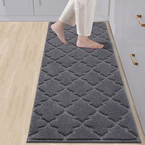 COSY HOMEER Soft Kitchen Floor Mats for in Front of Sink Super Absorbent Kitchen Rugs 20"x59" Non-Skid Standing Mat Washable,Polyester,Dark Grey - Image 1