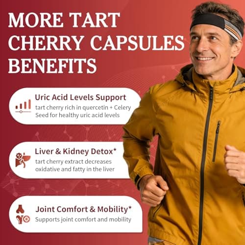 B BEWORTHS Tart Cherry Capsules with Celery Seed & Milk Thistle | Uric Acid & Liver Cleanse | 600mg Tart Cherry 10:1 Extract Supplement with Turmeric, Magnesium for Antioxidant, Joint Health, Zzz - Thumbnail 3