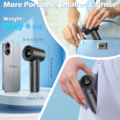 Portable Handheld Turbo Fan-20000 RPM High Speeds Rechargeable Personal Cooling Fan with 5 Speed Levels, Digital Display, 10m/s Max Airflow, Mini Fan for Travel,Outdoor, Gift for Women Men, Black - Thumbnail 5