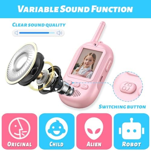 Video Walkie Talkies for Kids, 2 Pack Rechargeable Long Range Video Kids Walkies Talkies with Voice Changer, Outdoor Camping Hiking Indoor Play Toys Birthday for Boys and Girls Ages 3-12 - Thumbnail 2