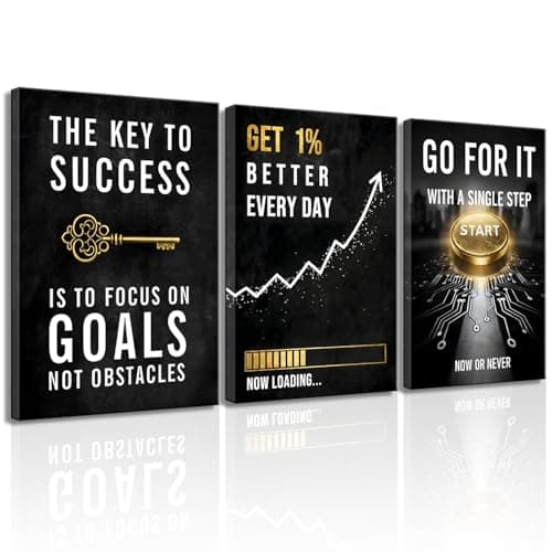Motivational Office Wall Decor Get 1% Better Every Day Black and White Inspirational Wall Art, 3 Piece Focus on Goals Not Obstacles Quotes, Framed Modern Office Decor for Bedroom, Classroom, Entrepreneurs, Men & Boys - Image 1
