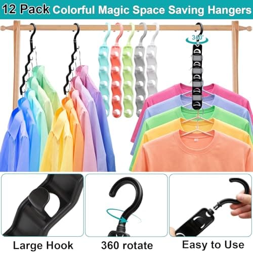 Closet Organizers and Storage,Upgraded Organization and Storage Clothes Hanger,12 Pack College Dorm Room Essentials,Sturdy Closet Organizer Home Essentials Space Saving Hangers for Thick Clothe - Thumbnail 4