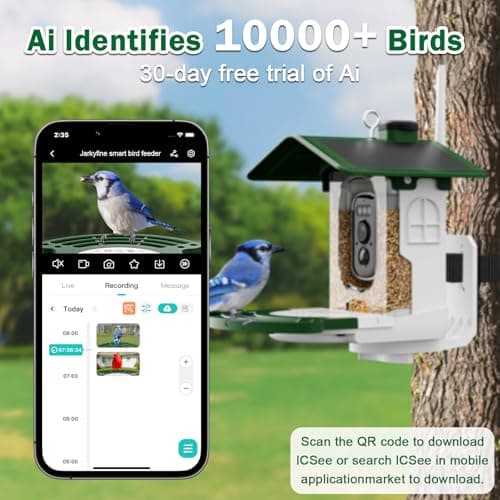 Jarkyfine Smart Bird Feeder with Camera Solar Powered - AI Bird Identification, 2.4Ghz WiFi, 2K HD Video Live Stream Camera, 3MP Photos, 2.9in Focus, Gifts for Mom Dad Birdlovers, Green - Thumbnail 5