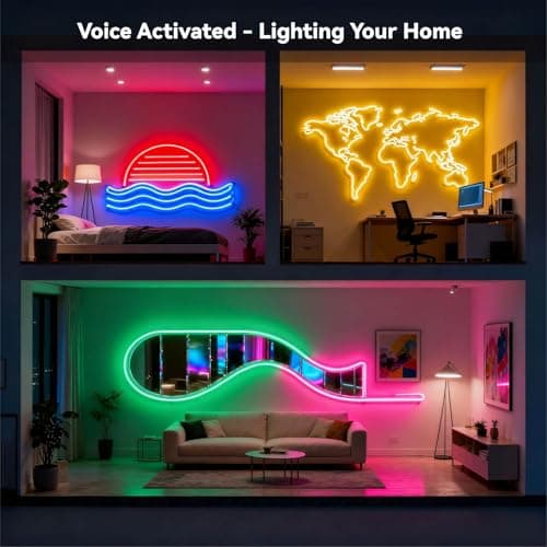 AI Smart Neon Lights RGB+IC,Voice Activated Multicolors Kids Room Light No App/No WiFi Required, Music Sync Dimmable Color Changing Light 16.4ft 25 Commands USB Powered for Bedroom Party - Thumbnail 3
