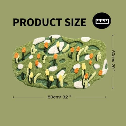 PTAEXCEL Cute Bath Mat, Moss Rug Soft Green Bathroom Rug, Non Slip Bath Mat Super Absorbent, Floral Nature Bathtub Mat Washable for Shower Bathroom Floor (The Reed, 32" x 20") - Thumbnail 2