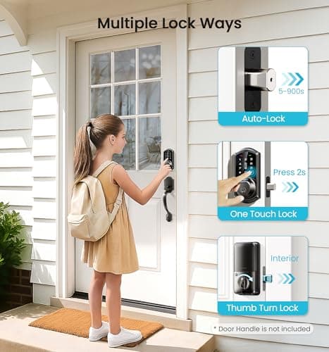 Veise VE07 Fingerprint Smart Door Lock, 7-in-1 Keyless Entry Deadbolt with App Control, Electronic Digital Touchscreen Keypad, Biometric Smart Locks for Front Door, Auto Lock, Matte Black - Thumbnail 6
