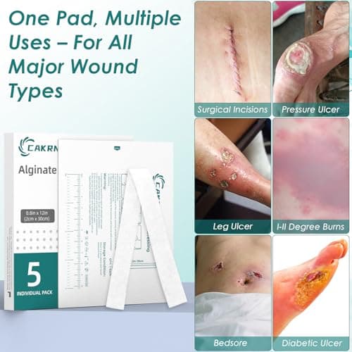 Calcium Alginate Wound Dressing Pads, 0.8" x 12" Patches [5 Individual Pack], High Absorbency Dressing, Soft Wound Care Products, Comfortable & Gentle and Non Stick Gauze Pads for Wound Care - Thumbnail 6