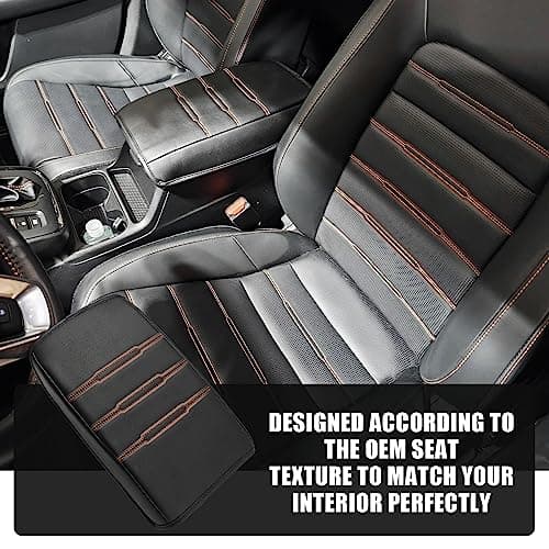Muslogy Center Console Armrest Cover Fit for Honda CR-V & CRV Hybrid 2023-2026 2026 Accessories, Comfort Armrest Pad Console Lid Cushion Vegan Leather Regular Thick(Black/Orange Trim) - Thumbnail 3