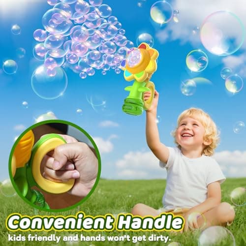 WABALLO Bubble Machine for Kids, Automatic Sunflower Bubble Maker for Toddlers, Portable Battery Operated Bubble Toys for Indoor Outdoor Birthday Party Type-C -Yellow - Thumbnail 6