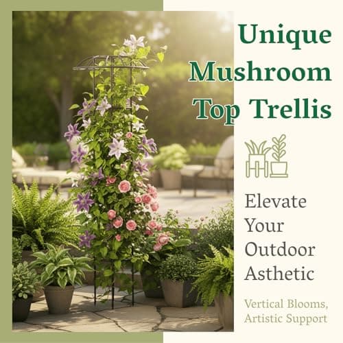 Garden Obelisk Trellis for Climbing Plants Outdoor | 64 Inch Rustproof Plastic Coated Mushroom Top Trellis for Potted Plants, Vines, Roses, Clematis - Thumbnail 2