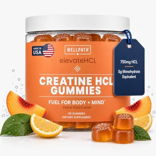 WellPath Creatine HCl Gummies 750mg – Chewable Creatine Gummies for Women and Men – 5g Monohydrate Equivalent - Peach Yuzu Tart Flavor, Real Sugar - Cognitive & Performance Support – Non-GMO, 90ct - Image 1