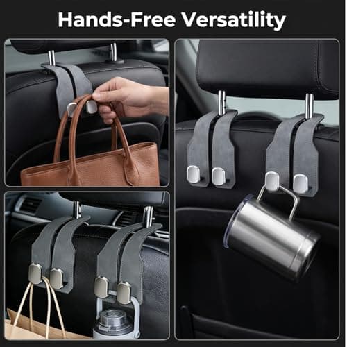 Flimjibg Car Seat Headrest Storage Hooks - 2 Pack Dual Hangers Design Organization Accessories, Car Interior Gadgets to Add Extra Holder and Hook for Purses,Bags,Coat and Handbag - Thumbnail 5