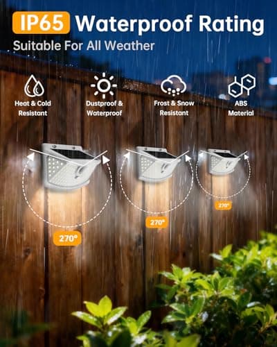 Aootek New Solar Motion Sensor Lights 120 LEDs with Lights Reflector,270° Wide Angle, IP65 Waterproof, Step Lights for Front Door, Yard, Garage, Deck (White, Daylight White, 6-Pack) - Thumbnail 2
