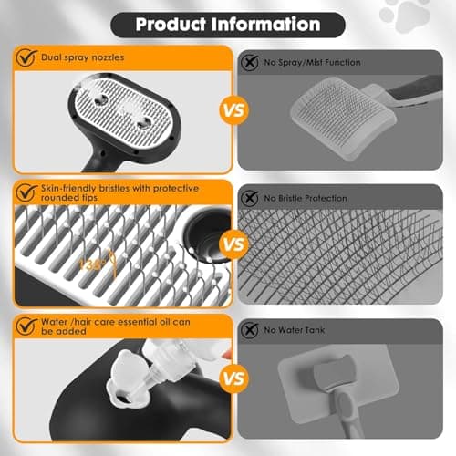 Cat Steam Brush for Grooming and Shedding for Long and Short Hair Pets Deshedding and Hair Removal tool for Dogs & Cats Self Cleaning 4 in 1 Massaging Pet Spray Spritz Defur Comb - Thumbnail 4