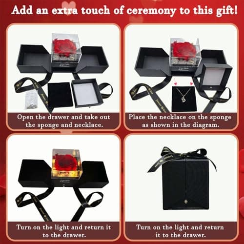 Preserved Red Real Rose, S925 Necklace with Heart I Love You in 100 Languages, Eternal Flowers Rose Birthday Gifts for Women Her Mom Wife Girlfriend on Valentine's Day, Birthday, Mother's Day (Red) - Thumbnail 6