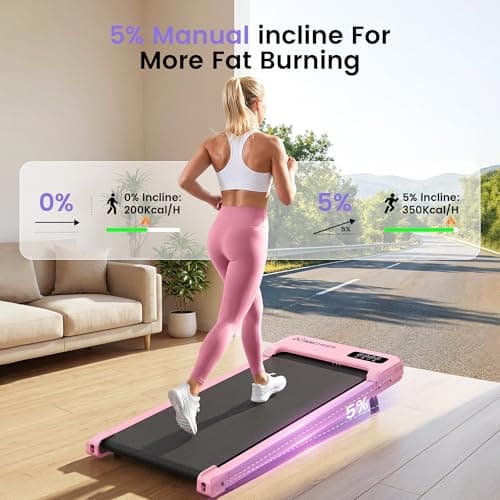 Pink Walking Pad Treadmill with Incline - Under Desk Treadmill with Vibration Massage Plate, 2.5HP Compact Portable Treadmills for Home Small Spaces, Office, Remote Control & LED Display - Thumbnail 4