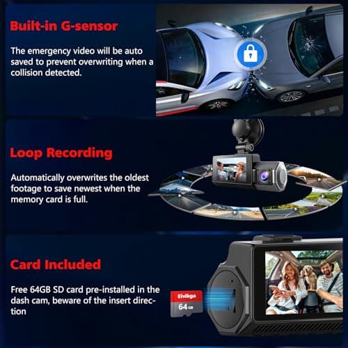 Eivikga 4K+2.5K+2.5K Dash Cam, STARVIS 2 Sensor, Dash Camera 3-Channel, Free 64GB Card, Dashcam with 5G WiFi GPS, G-Sensor,Loop Recording, HDR, 24H Parking Monitor, Time-Lapse Recording, 256GB Max - Thumbnail 6