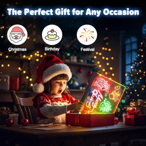 16-Inch Rechargeable LED Drawing Board, 9-Color Light Modes, Neon Art Dry Erase Light Up Doodle Glow Pad with Built-in Stand, Sketching Gift Toy for Kids/Girls/Teens, 5 Markers & Tracing Book - Thumbnail 3