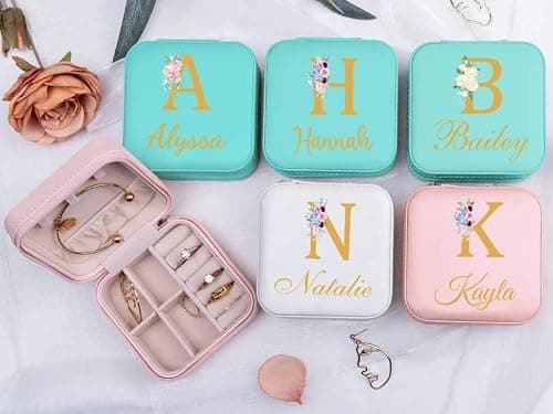 Corissy Personalized Jewelry Box for Women, Custom Travel Jewelry Case with Name and Birth Flower, Leather Jewelry Box for Rings, Earrings, Necklaces, Personalized Gifts for Women - Thumbnail 5