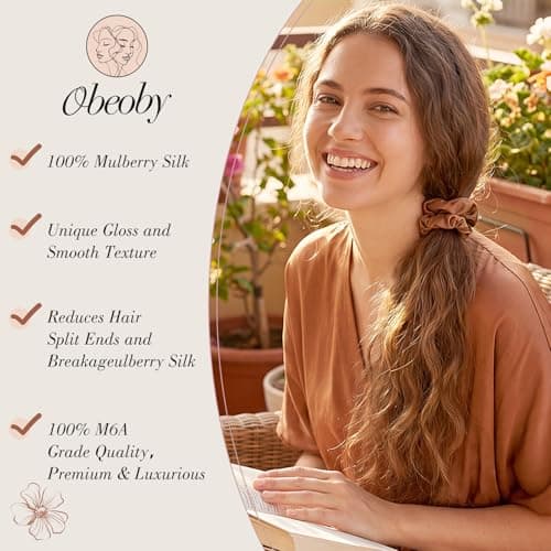 100% Mulberry Skinny Scrunchies for All Hair Types, 4 Pack 2.7inch Silk Hair Ties No Damage Reduce Fracture Indentations for Women Girls - Thumbnail 5