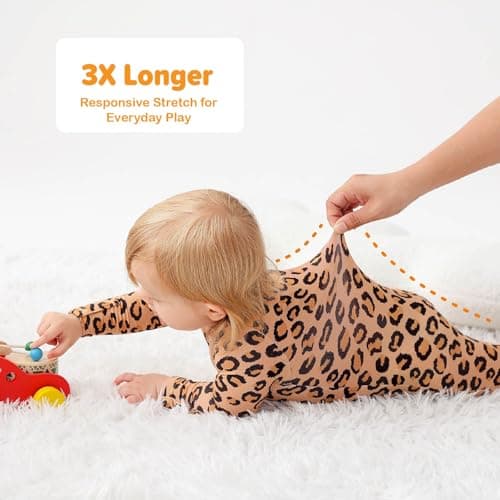 Baby One-Piece Footies Long Sleeve Rompers 2-Way Zipper, Baby Bodysuit Bamboo Clothes for Boys Girls (Leopard Print, Newborn) - Thumbnail 3