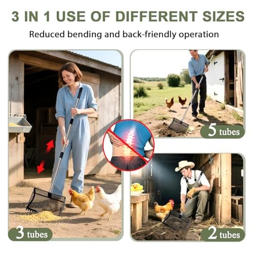XOTTI 12 Inch Large Chicken Poop Scooper & Rake 2-in-1, Metal Chicken Coop Scoop with 36 to 75" Adjustable Stainless Steel Handle, Durable Sand Litter Sifting Shovel for Farm Animals - Thumbnail 5