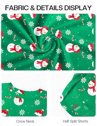 JUSTFASHIONNOW Christmas Pajamas Women Lounge Set 2 Piece Outfits Loungewear Sweatsuit Long Sleeve Snowman Print Pajamas Split Short Sets Soft Casual Crew Neck Sleepwear Pjs (Green, Medium) - Thumbnail 6