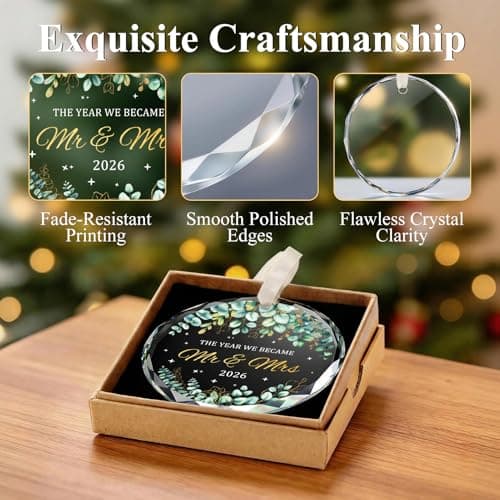 Wedding Gifts for Couples 2026, Premium Crystal Glass First Christmas Married Ornament, Mr and Mrs Gifts for Newlyweds, Just Married Bridal Shower Decor, Unique Keepsake Present for Bride & Groom - Thumbnail 5