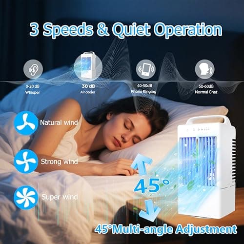 Portable Air Conditioners - Upgraded 90° Auto Swing Mini Personal Air Conditioner - 3 Speeds & 2/4H Timer, 900ml Water Tank, 7 Color Light, Evaporative Air Cooler AC Cold Fan for Bedroom Office Desk - Thumbnail 6