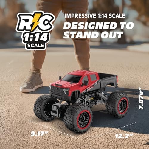 Motor Dayz RC 4WD Heavy Metal Chevrolet Silverado Truck – 1:14 Scale Remote Control Car, Stamped Metal Body, 2.4GHz Full-Function Radio Control, USB Rechargeable, Ready to Run, Red - Thumbnail 5