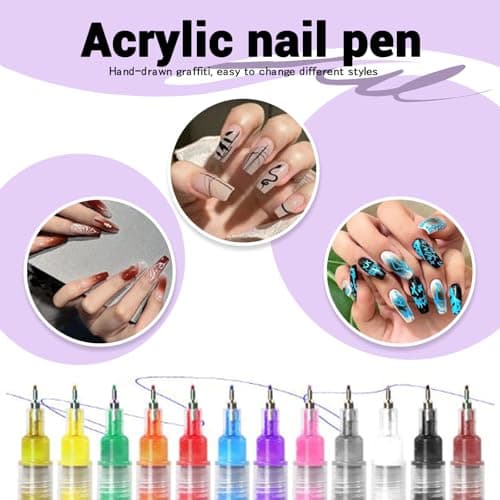 Hinourisha12pcs Nail Art Pens Sets, Nail Art Marker, 0.5mm Fine Tip Easiest Color Pens for Beginners painting nails, Nail Polish Pen Quick-drying Waterproof, Valentines Day Gifts for girls - Thumbnail 2