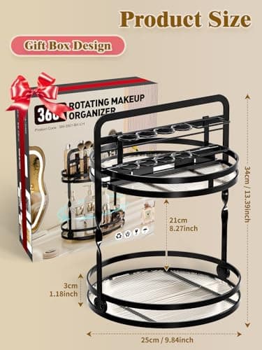 DUANFEE Rotating Makeup Vanity Organizer, 360 Spinning Perfume Organizer for Dresser, 2-Tier Black Bathroom Countertop Organizer, Lazy Susan Skincare Storage, Cosmetic Display with Makeup Brush Holder - Thumbnail 4