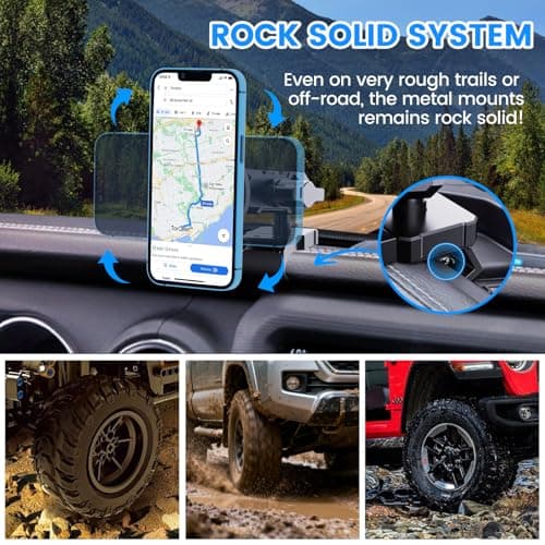 DIAMOOKY Upgraded Metal Phone Mount for Jeep Wrangler JL JLU 2018-2023 and Gladiator JT 2020-2023 Magnetic Phone Holder Dash Mount System Kit Dashboard Accessories Driver Side (Not for 4xe & 2024+) - Thumbnail 3