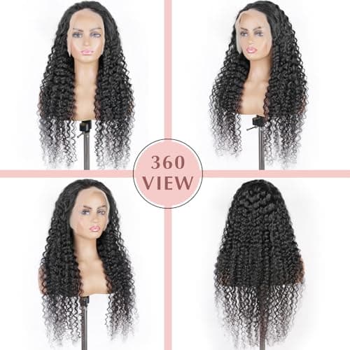 ROHANEM 32 Inch 250 Density Curly Wig Human Hair 13x6 Deep Wave Lace Front Wigs HumanHair Pre Plucked Virgin Remy Hair 5x Longer Lifespan HD Transparent Lace Frontal Wigs Natural Black - Thumbnail 3