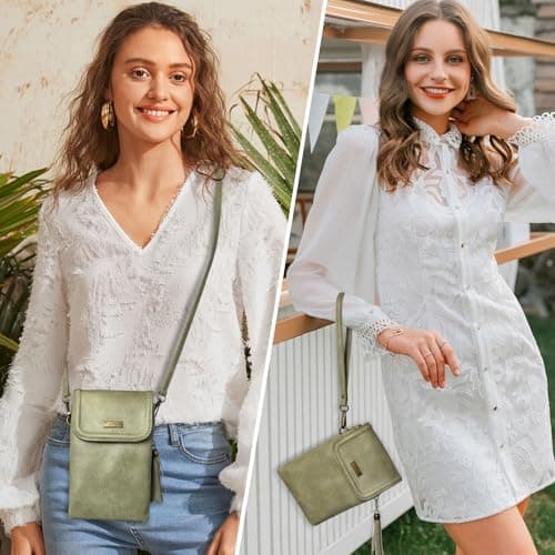 AnsTOP Small Crossbody Bag for Women,Minimalist Designer Vegan Leather Phone Purse with Tassel,Handheld & Adjustable Shoulder Strap for Daily Use Green - Thumbnail 2