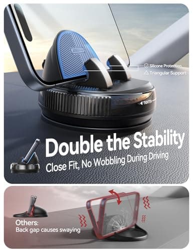 JOYROOM Car Phone Holder Mount, [360° Rotation+Thick Case Friendly] Cell Phone Car Mount with Adjustable Spring Clip, Universal Dashboard Phone Holder Anti-Slip Silicone for iPhone (Black) - Thumbnail 3